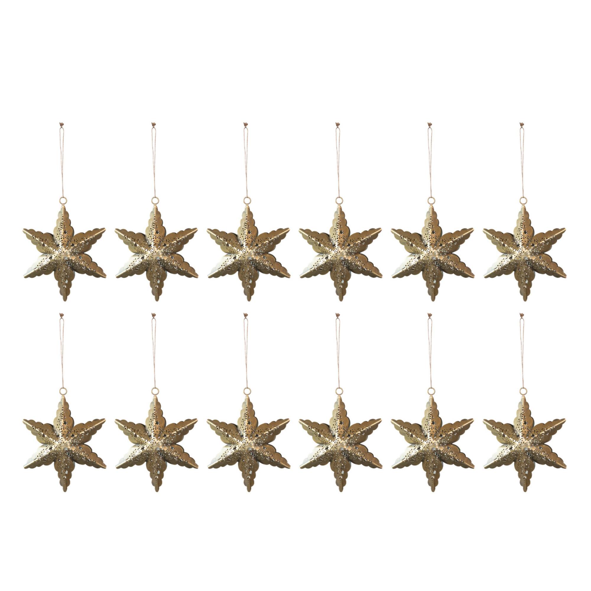 Hello Honey® 12 Pack 5.75" Antique Brass Electroplated Metal Laser Cut Star Ornaments